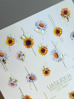 Flower Nail Decals — Sunflowers & Lavender Daisies with Gold Foil | CF-864