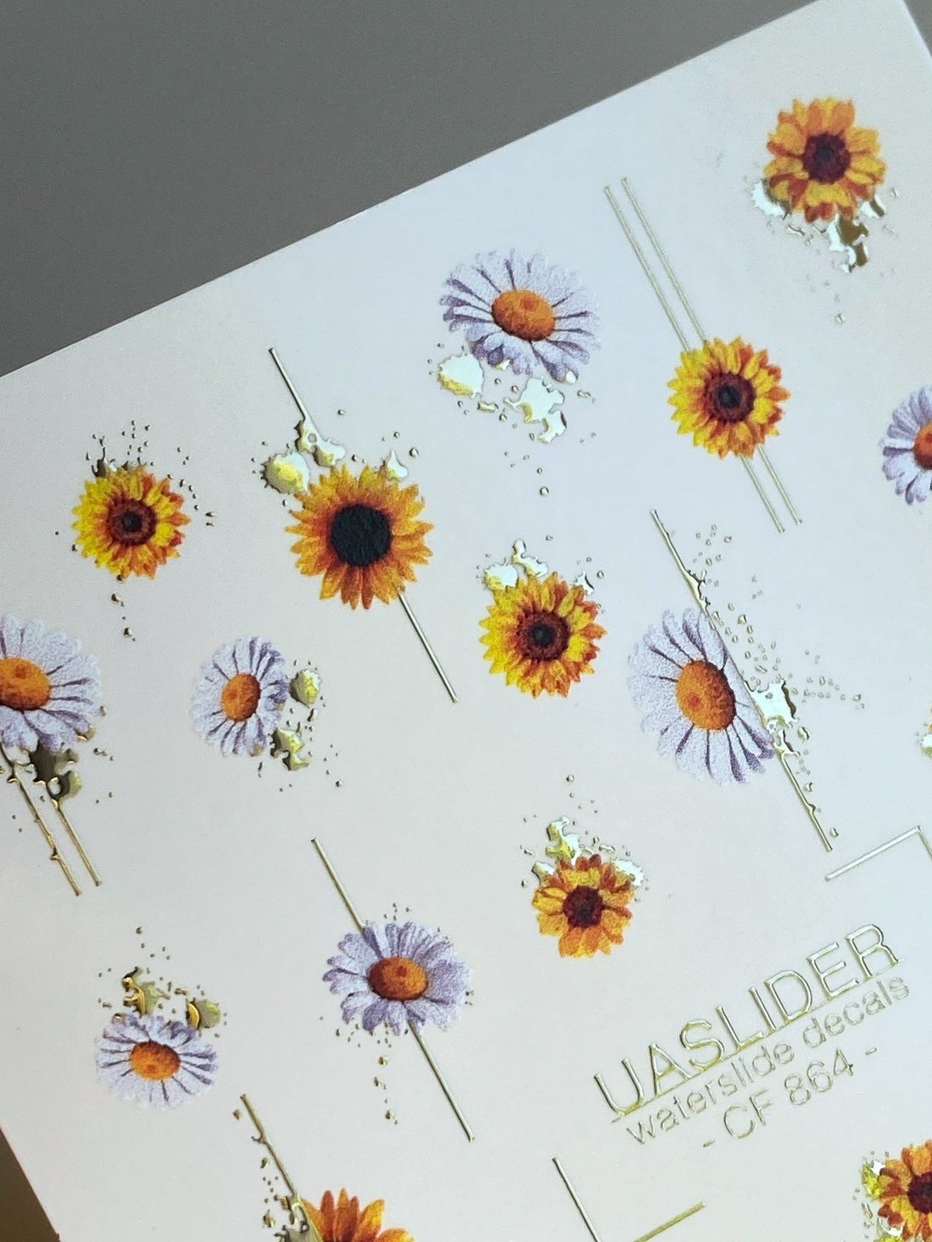 Flower Nail Decals — Sunflowers & Lavender Daisies with Gold Foil | CF-864