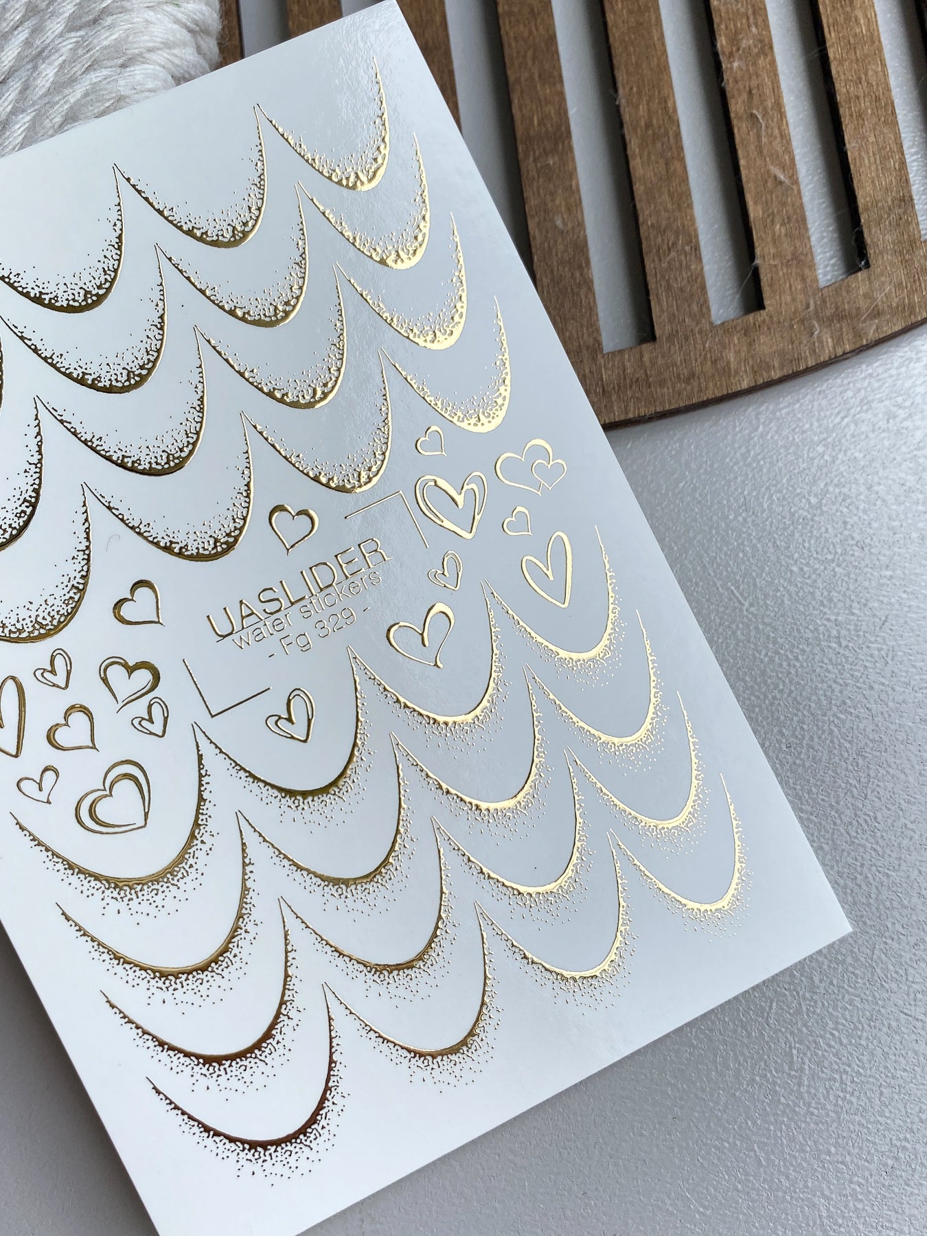 French Tip Nail Decals — Gold Foil Scales & Heart Outlines | Fg-329