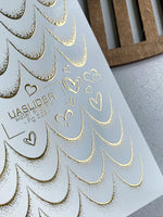 French Tip Nail Decals — Gold Foil Scales & Heart Outlines | Fg-329