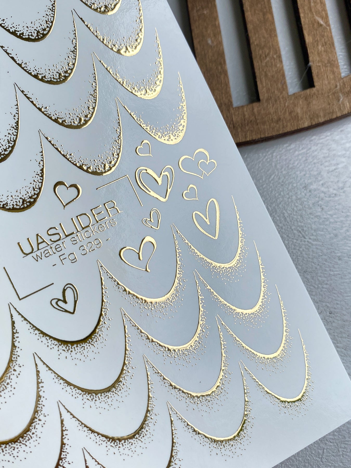 French Tip Nail Decals — Gold Foil Scales & Heart Outlines | Fg-329