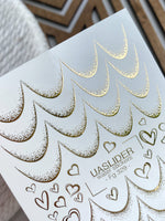 French Tip Nail Decals — Gold Foil Scales & Heart Outlines | Fg-329