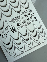 French Tip Nail Decals — Black Lace Tips with Love & Heart Accents | NC-164