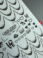 French Tip Nail Decals — Black Lace Tips with Love & Heart Accents | NC-164