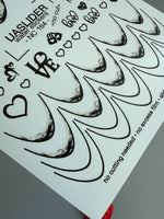 French Tip Nail Decals — Black Lace Tips with Love & Heart Accents | NC-164