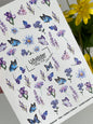 Nail Water Decal NCg-016 | Water Transfer Nail Decals Blue Butterflies | Lavender and Purple Flowers