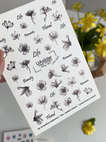 Nail Water Decal NCg-037 | Water Transfer Nail Decals with Black & White Flowers | Minimalist Romantic Set - UASLIDER