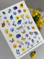 Nail Water Decal NCg-026 | Nail Water Decals with Blue and Yellow Flowers & Butterflies | Bright Summer Mix
