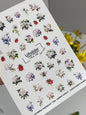 Adesivo per Unghie NCg-030 | Adesivi per Unghie a Scorrimento con Rose, Coccinelle e Api | Mix Giardino Romantico