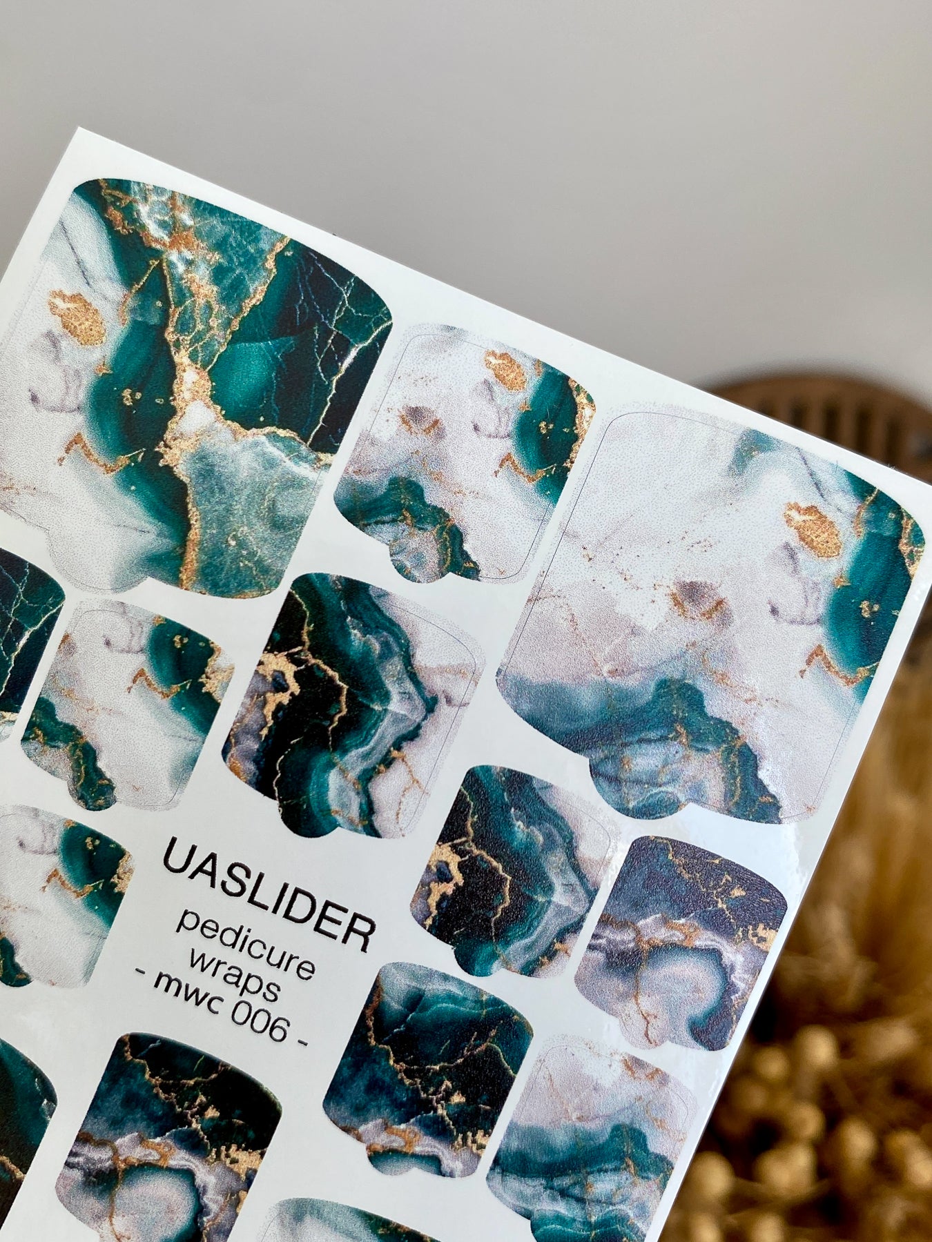 Marble Pedicure Nail Wraps — Teal & Stone Watercolor | MWC-006