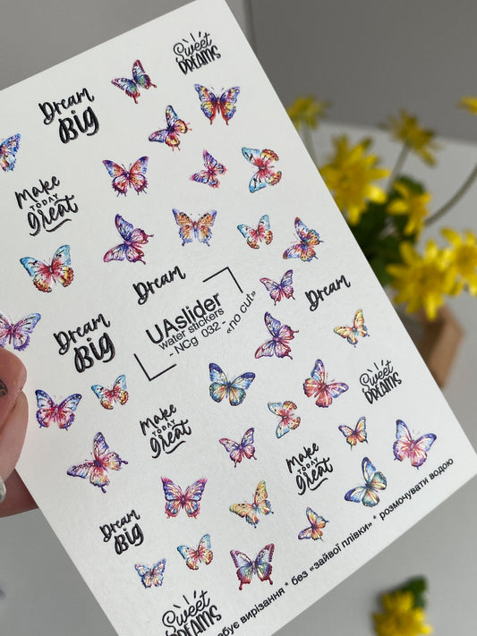 | Water Slide Nail Decals with Rainbow Butterflies & Quotes | Dreamy Colorful Set