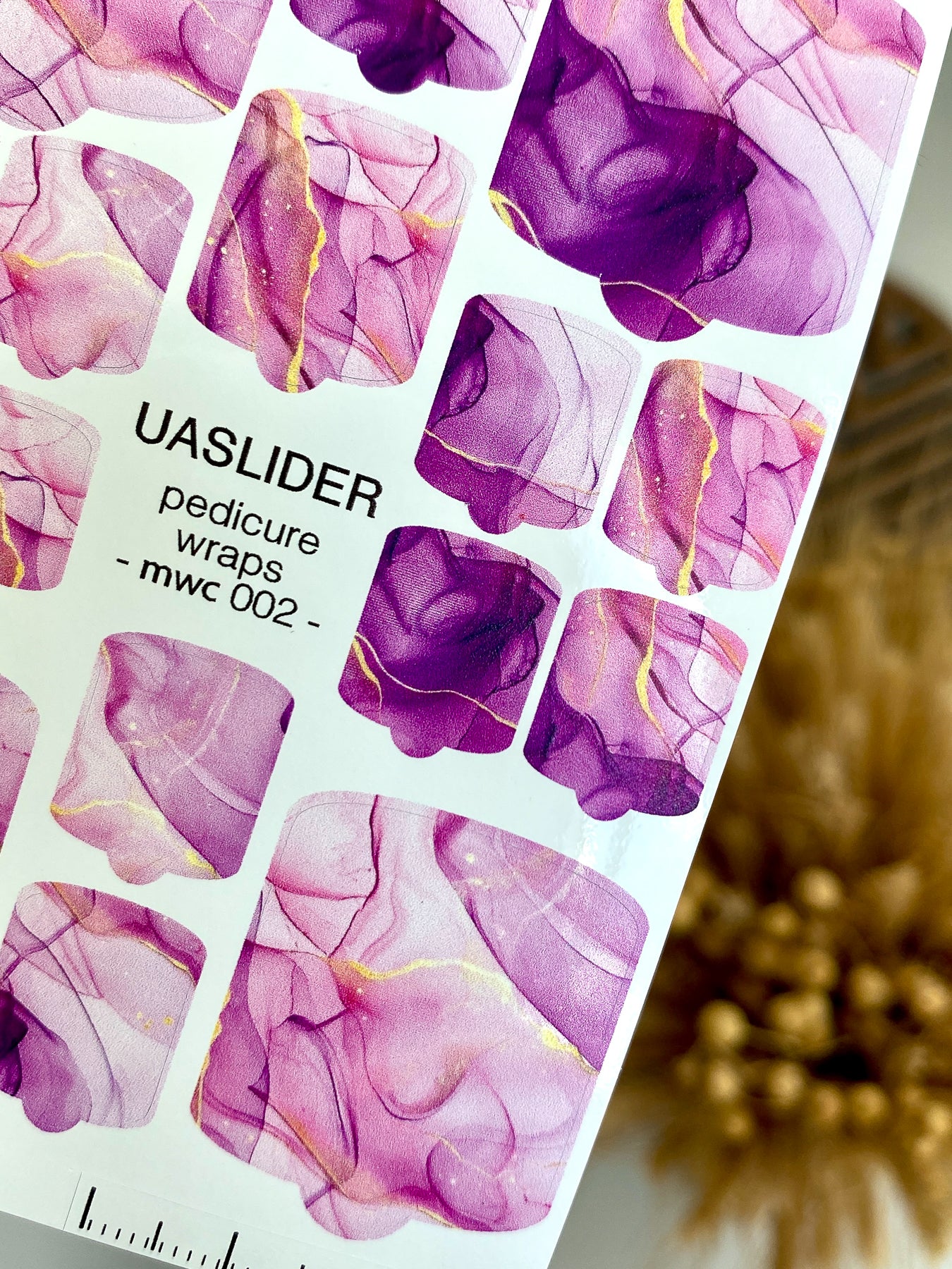 Marble Pedicure Nail Wraps — Purple & Mauve Ink Art | MWC-002
