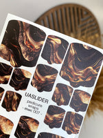 Marble Pedicure Nail Wraps — Black & Bronze Fluid Art | MWC-007