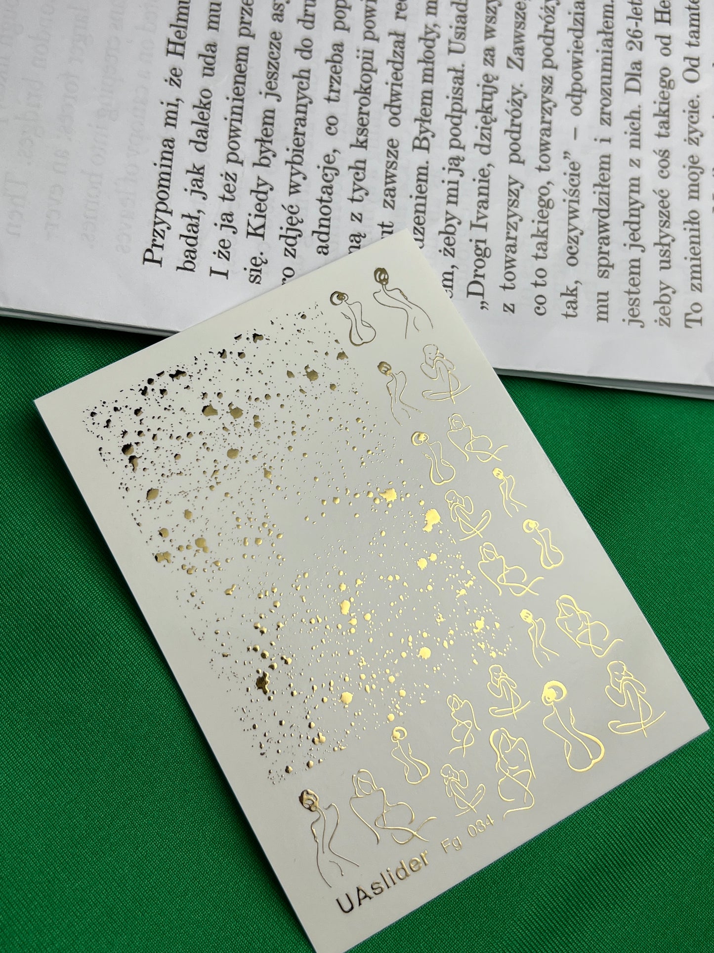 Nail Water Decal Fg-034 | Abstract Women Silhouette Nail Water Decals with Gold Splashes | Modern Artistic Nail Art