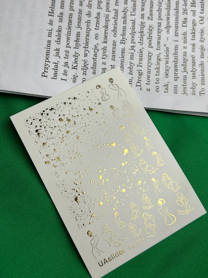 Nail Water Decal Fg-034 | Abstract Women Silhouette Nail Water Decals with Gold Splashes | Modern Artistic Nail Art