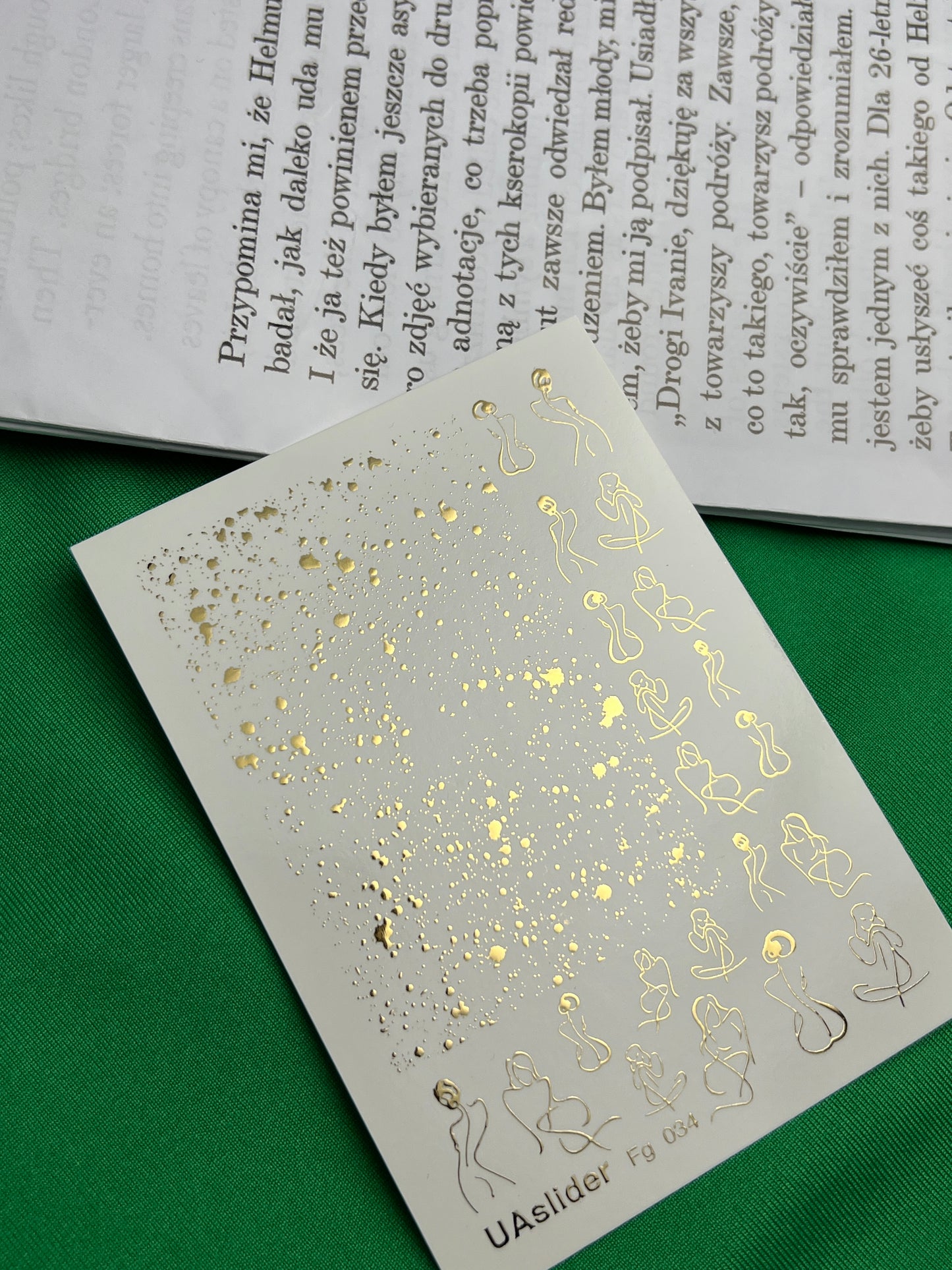 Nail Water Decal Fg-034 | Abstract Women Silhouette Nail Water Decals with Gold Splashes | Modern Artistic Nail Art