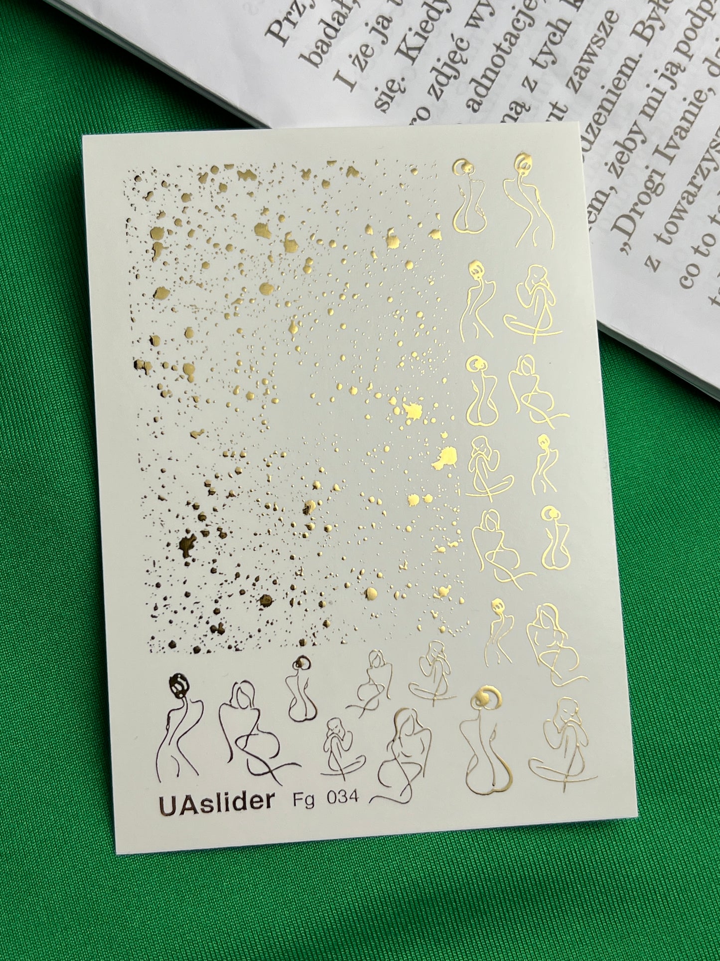 Nail Water Decal Fg-034 | Abstract Women Silhouette Nail Water Decals with Gold Splashes | Modern Artistic Nail Art