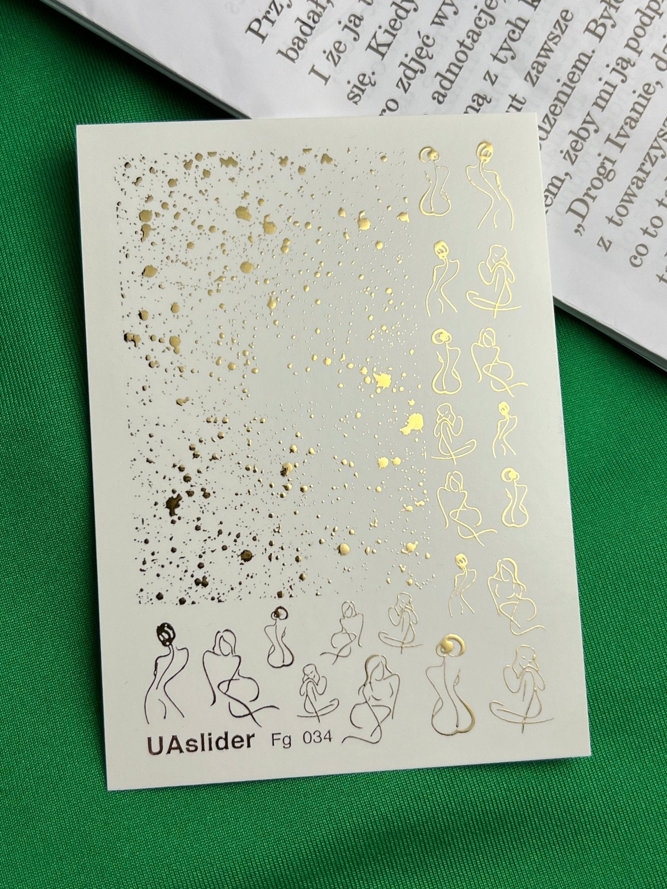 Nail Water Decal Fg-034 | Abstract Women Silhouette Nail Water Decals with Gold Splashes | Modern Artistic Nail Art - UASLIDER