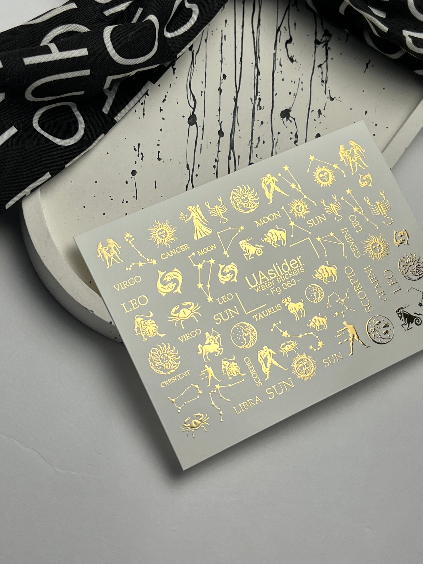 Nail Water Decal Fg-063 | Gold Foil Water Slide Nail Decals | Zodiac Signs & Constellations