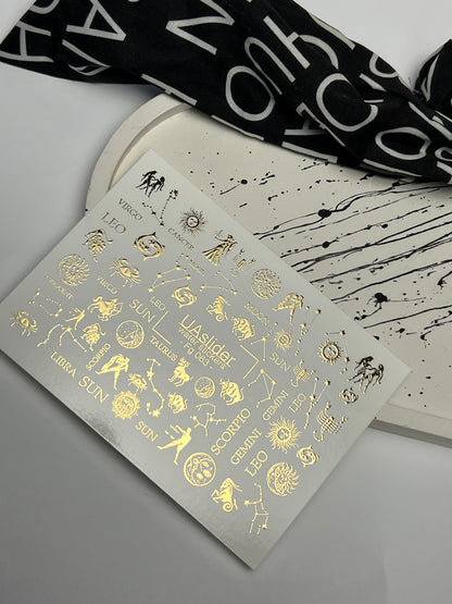 Nail Water Decal Fg-063 | Gold Foil Water Slide Nail Decals | Zodiac Signs & Constellations
