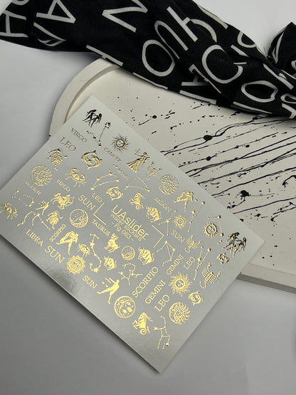 Nail Water Decal Fg-063 | Gold Foil Water Slide Nail Decals | Zodiac Signs & Constellations