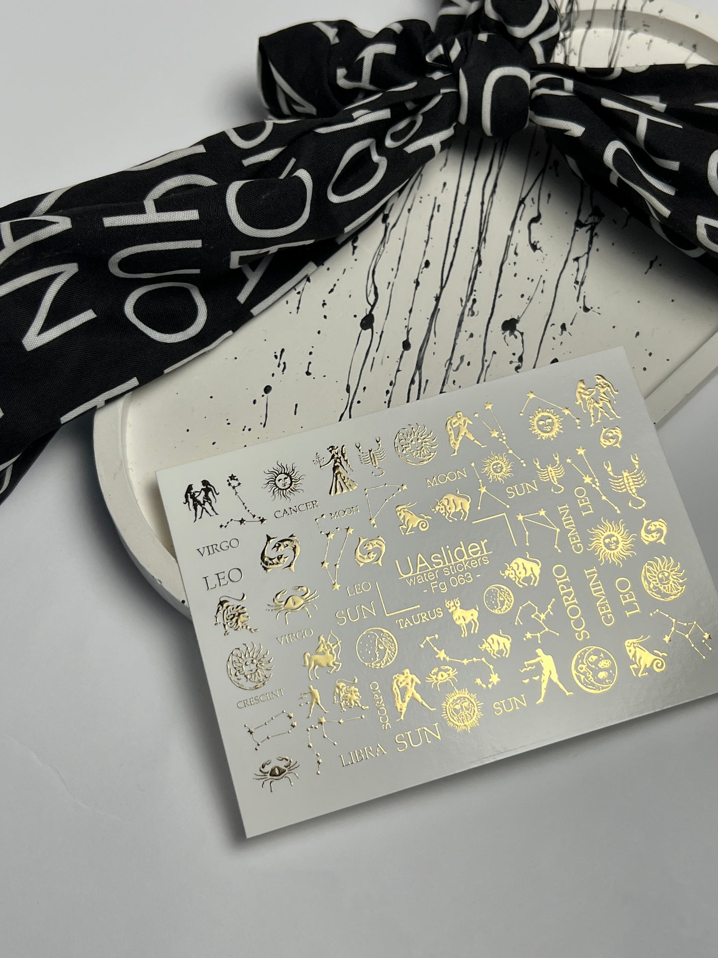 Nail Water Decal Fg-063 | Gold Foil Water Slide Nail Decals | Zodiac Signs & Constellations