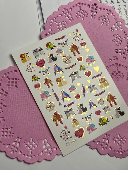 Nagel Wasserabziehbild CF-087 | Niedliche Tierpaare Wasserfolien Nagelabziehbilder | Liebesvögel, Katzen, Faultiere & Löwen