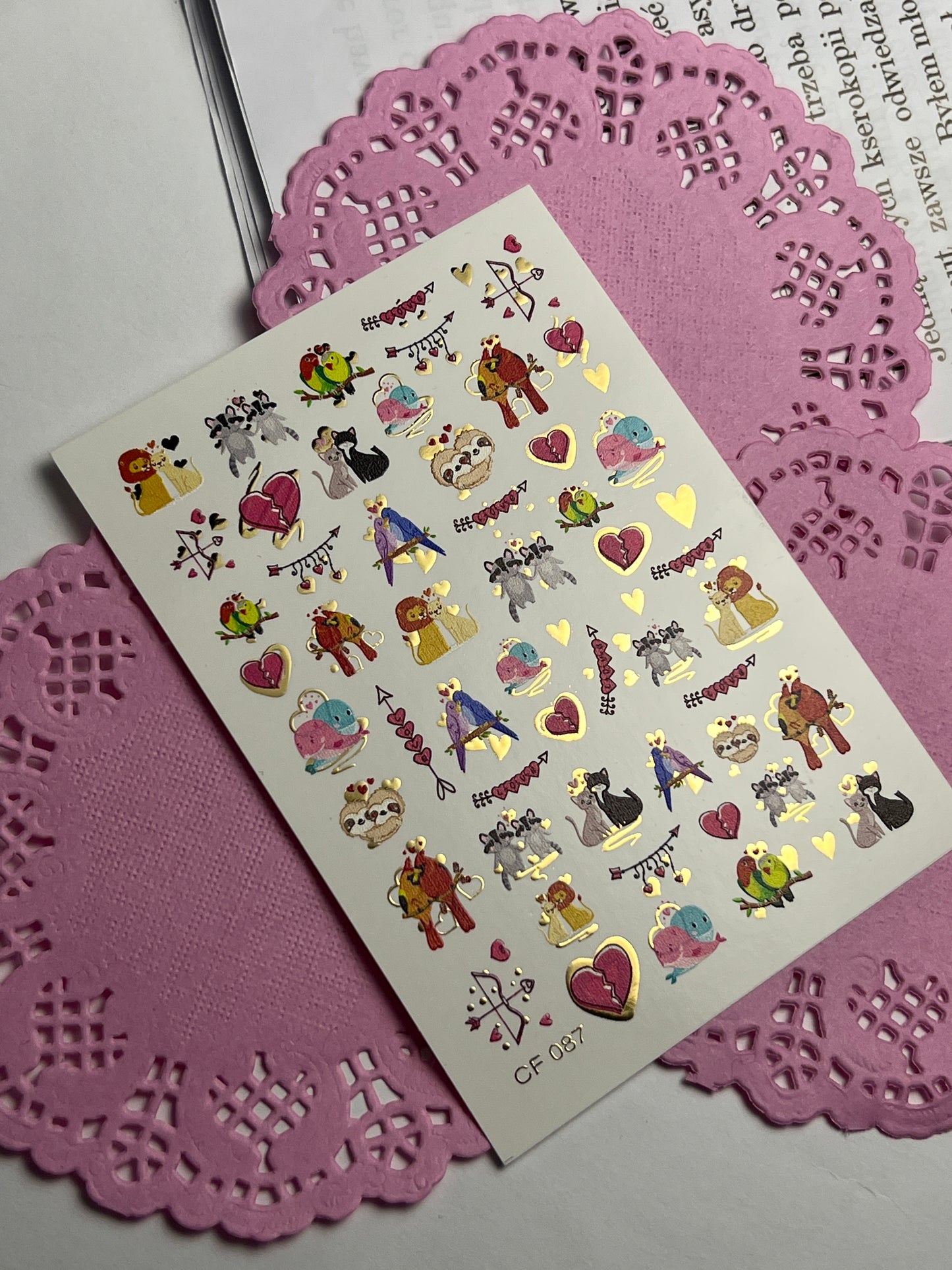 Nagel Wasserabziehbild CF-087 | Niedliche Tierpaare Wasserfolien Nagelabziehbilder | Liebesvögel, Katzen, Faultiere & Löwen