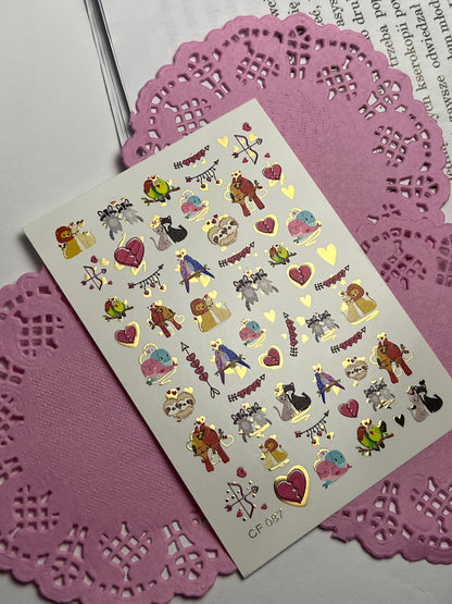 Nagel Wasserabziehbild CF-087 | Niedliche Tierpaare Wasserfolien Nagelabziehbilder | Liebesvögel, Katzen, Faultiere & Löwen