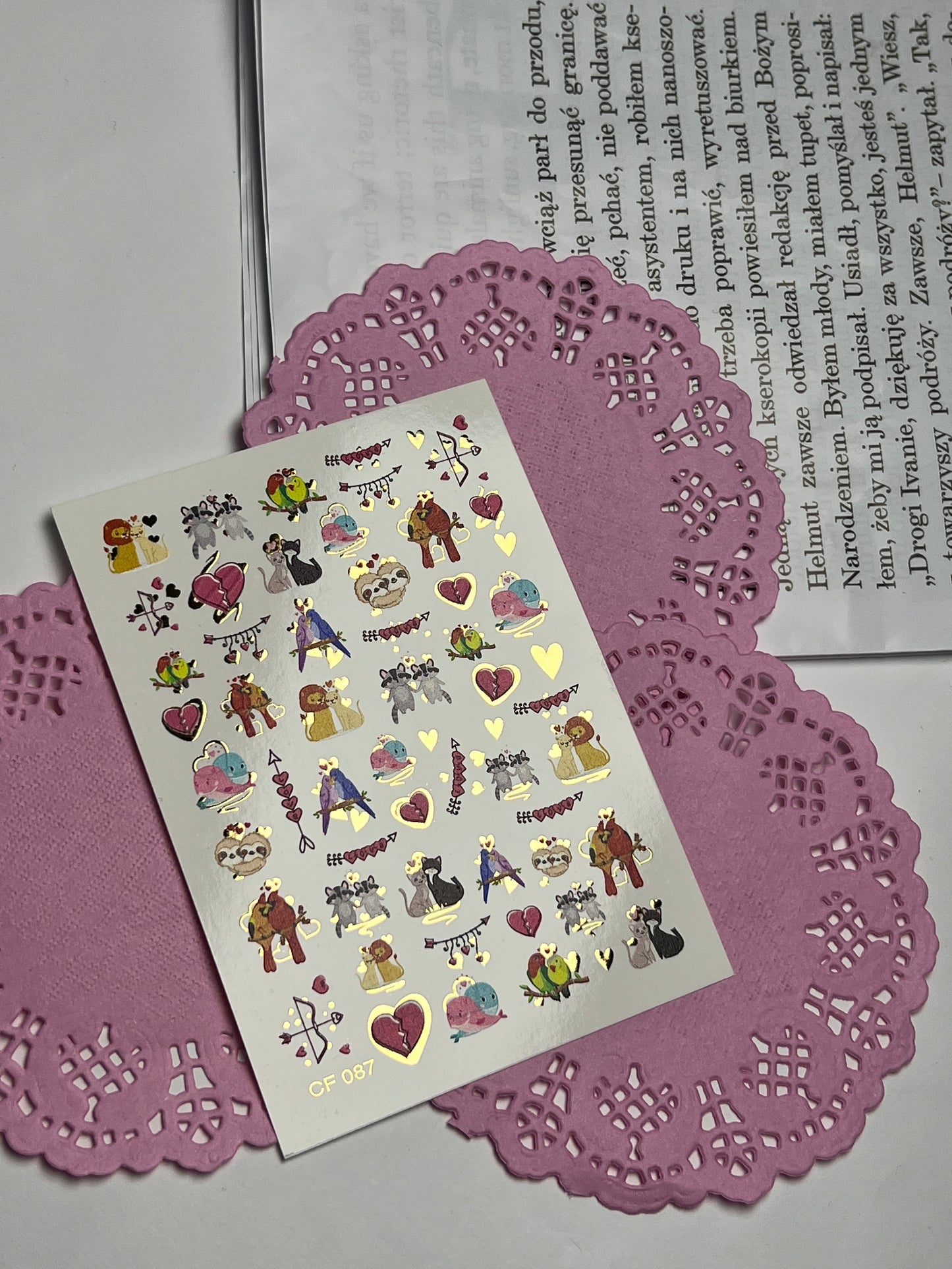 Nagel Wasserabziehbild CF-087 | Niedliche Tierpaare Wasserfolien Nagelabziehbilder | Liebesvögel, Katzen, Faultiere & Löwen