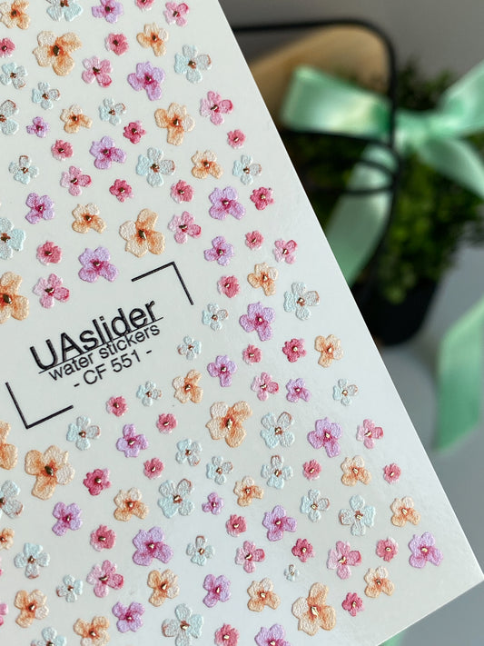 Nail Water Decal CF-551 | Tiny Pastel Flowers Nail Decals | Delicate Water Stickers for Manicure