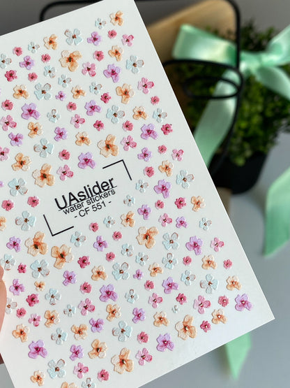 Nail Water Decal CF-551 | Tiny Pastel Flowers Nail Decals | Delicate Water Stickers for Manicure