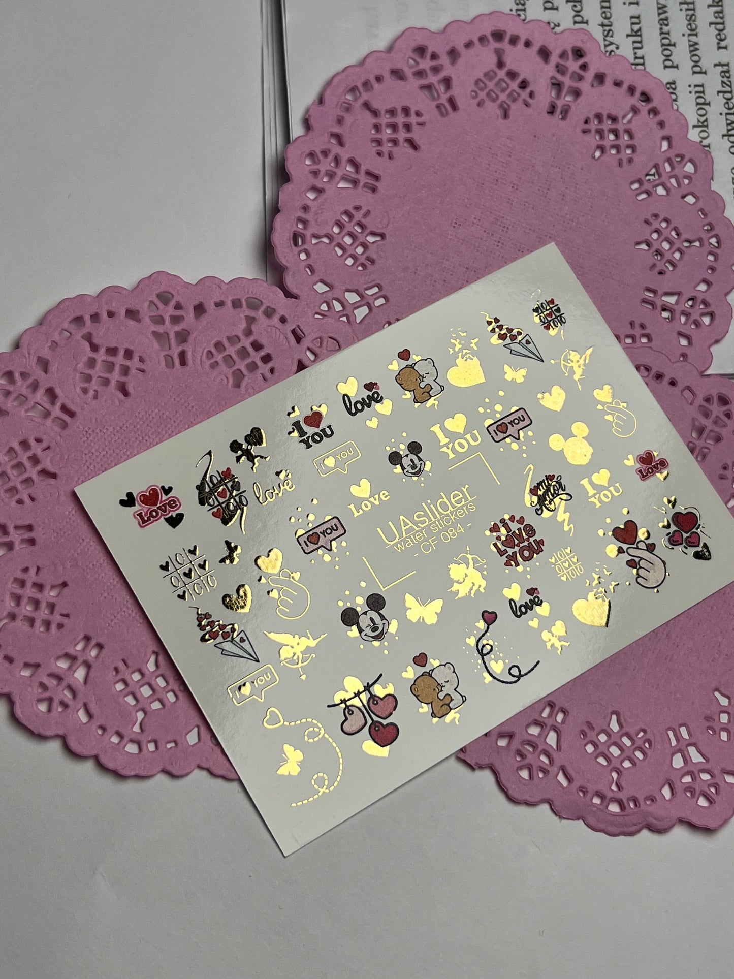 Nail Water Decal CF-084 | Love Themed Water Slide Nail Decals | Hearts, Couples & Cute Elements