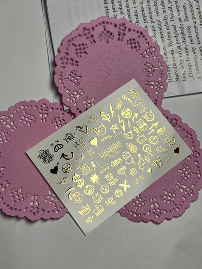 Adesivo per unghie Fg-053 | Adesivi per unghie a trasferimento ad acqua stile graffiti | Simboli urbani e arte per unghie dorata