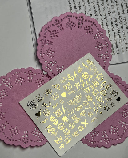 Adesivo per unghie Fg-053 | Adesivi per unghie a trasferimento ad acqua stile graffiti | Simboli urbani e arte per unghie dorata