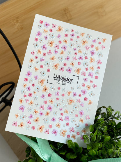 Nail Water Decal CF-551 | Tiny Pastel Flowers Nail Decals | Delicate Water Stickers for Manicure