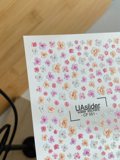 Nail Water Decal CF-551 | Tiny Pastel Flowers Nail Decals | Delicate Water Stickers for Manicure