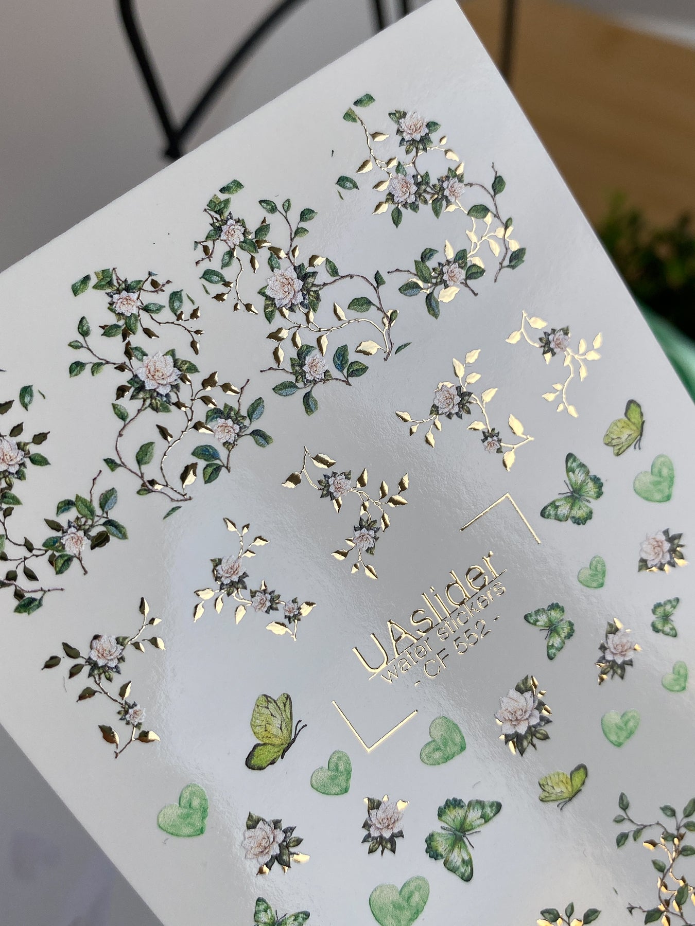 Nail Water Decal CF-552 | Green Floral & Butterfly Nail Decals | Elegant Water Stickers for Manicure