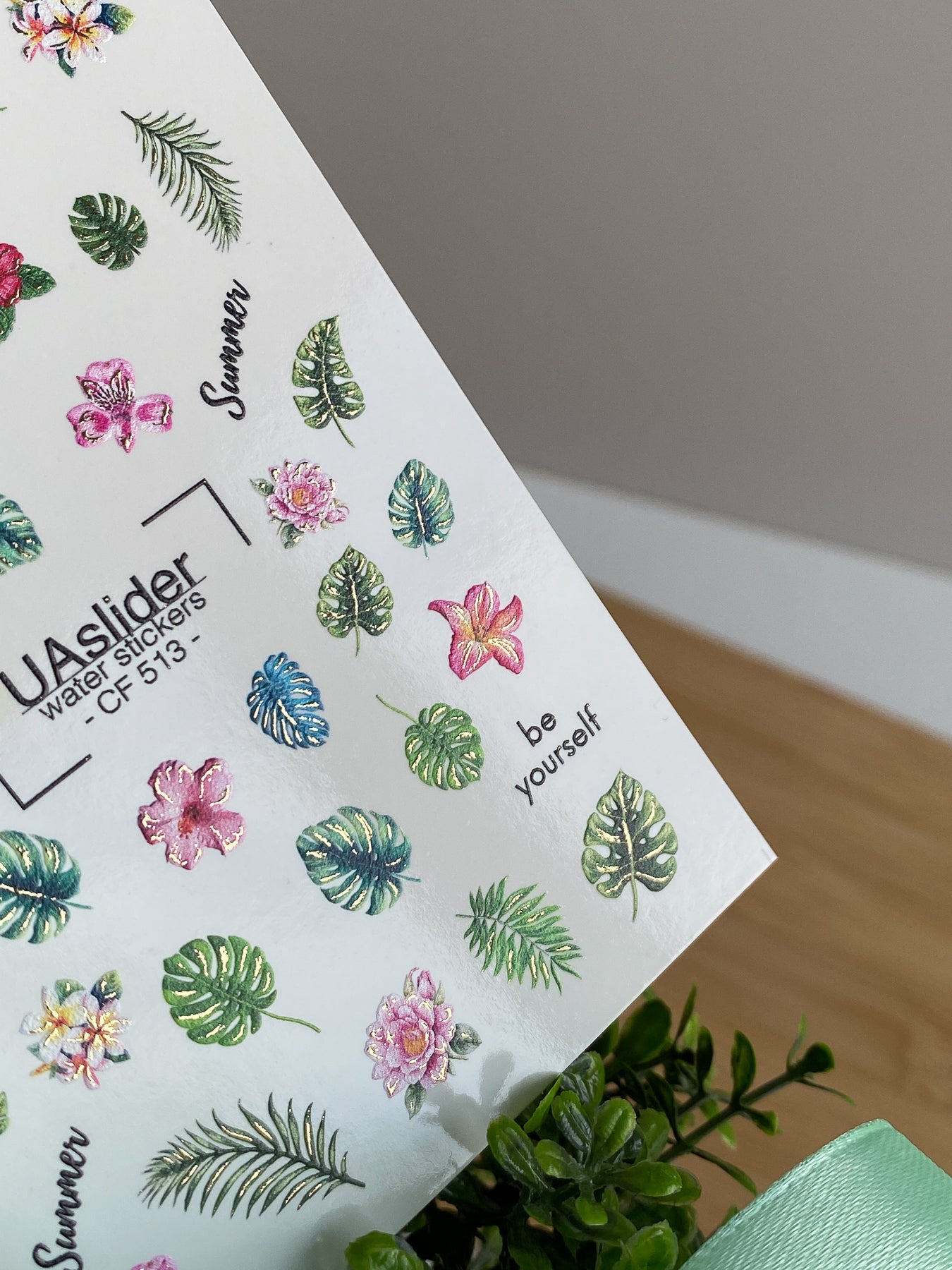 Nail Water Decal CF-513 | Water Slide Nail Decals with Tropical Leaves & Summer Flowers | Exotic Nail Art