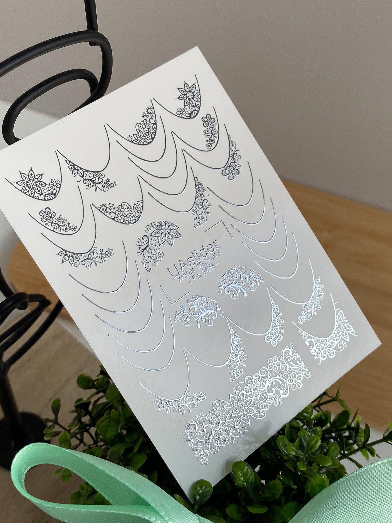 Nail Water Decal Fs-289 | Silver Lace Water Slide Nail Decals | Elegant Foil French Manicure Nail Tattoos