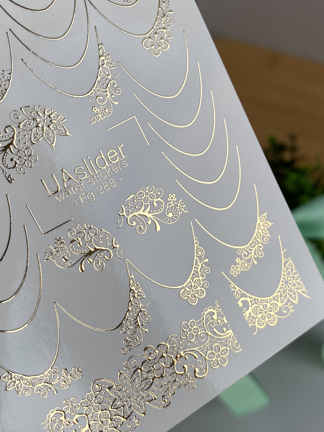 Nail Water Decal Fg-288 | Water Slide Nail Decals | Gold Foil Floral French Tips