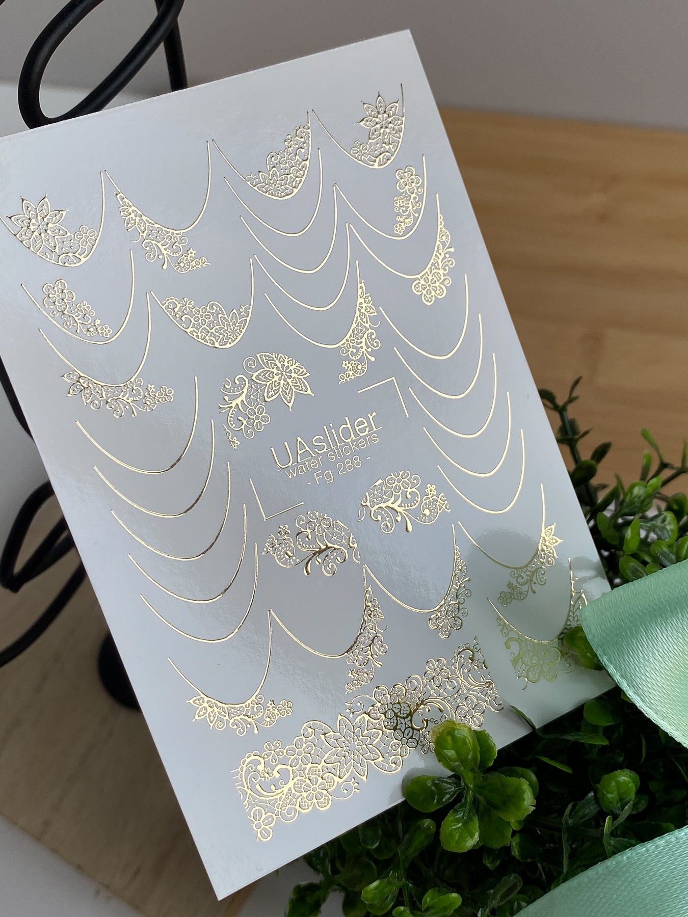 Nail Water Decal Fg-288 | Water Slide Nail Decals | Gold Foil Floral French Tips