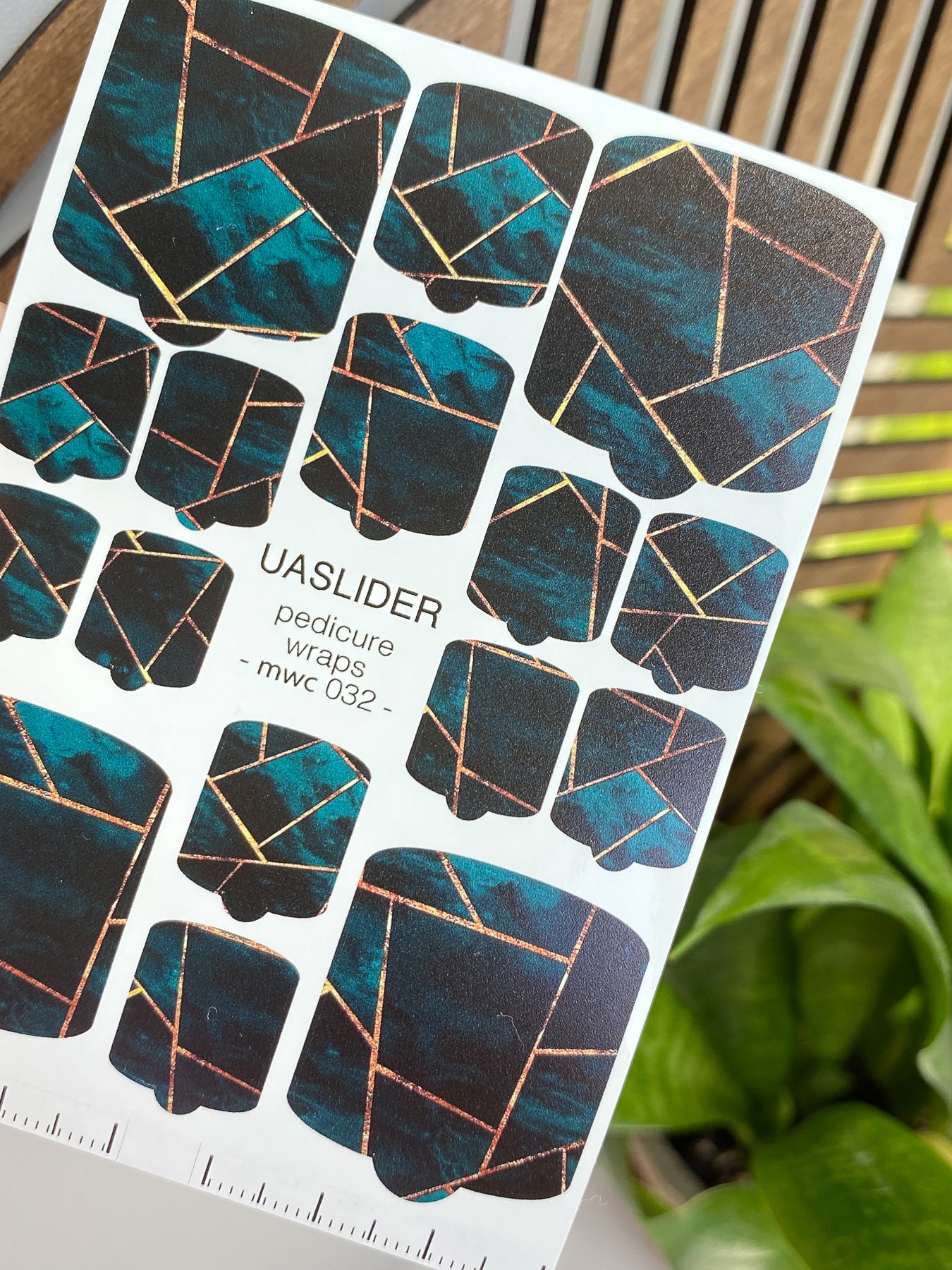 Geometric Pedicure Nail Wraps — Dark Teal & Rose Lines | MWC-032