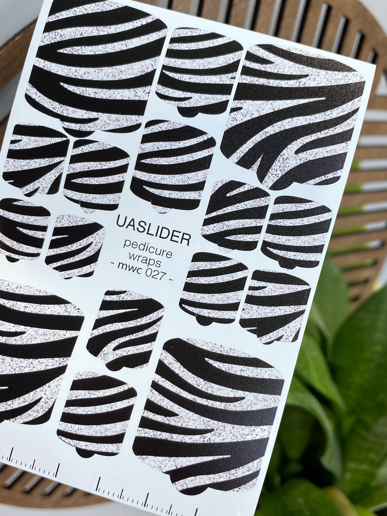 Zebra Pedicure Nail Wraps — Black Stripes & Glitter | MWC-027