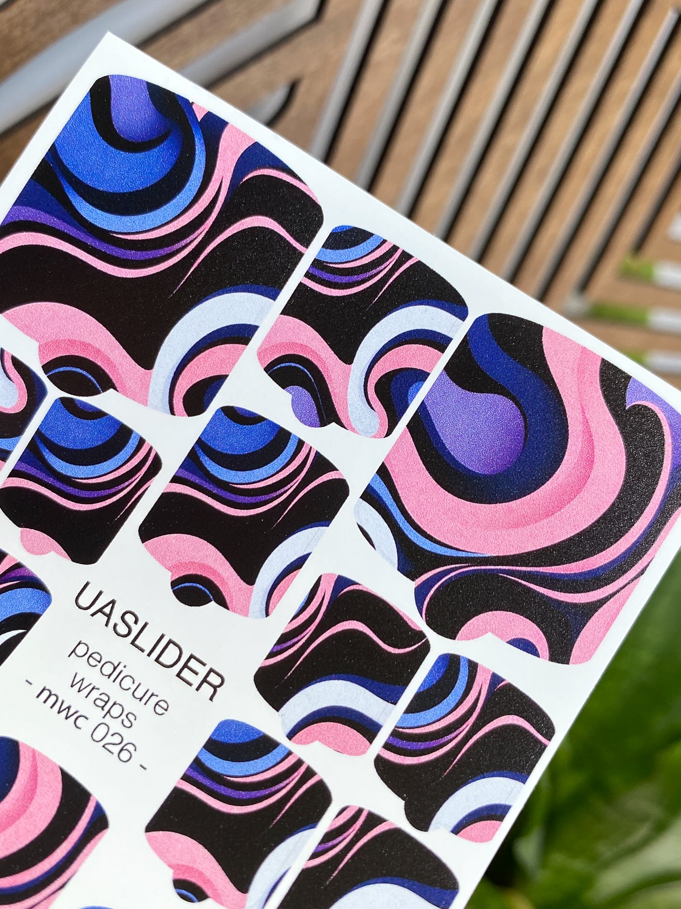 Swirl Pedicure Nail Wraps — Pink & Blue on Black | MWC-026