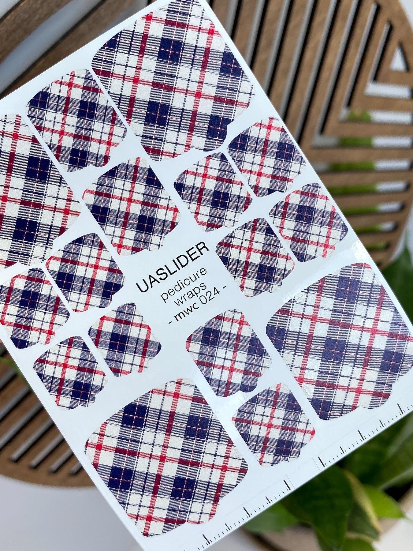 Plaid Pedicure Nail Wraps — Navy & Red Tartan | MWC-024