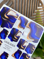 Marble Pedicure Nail Wraps — Royal Blue & Bronze Fluid Art | MWC-013