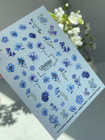 Nail Water Decal NCg-040 | Water Slide Nail Decals | Blue Wildflowers & Forget-Me-Nots - UASLIDER