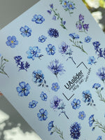 Nail Water Decal NCg-040 | Water Slide Nail Decals | Blue Wildflowers & Forget-Me-Nots - UASLIDER