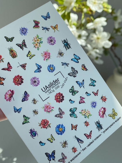 Nail Water Decal NCg-039 | Water Slide Nail Art Decals | Butterflies, Flowers & Insects